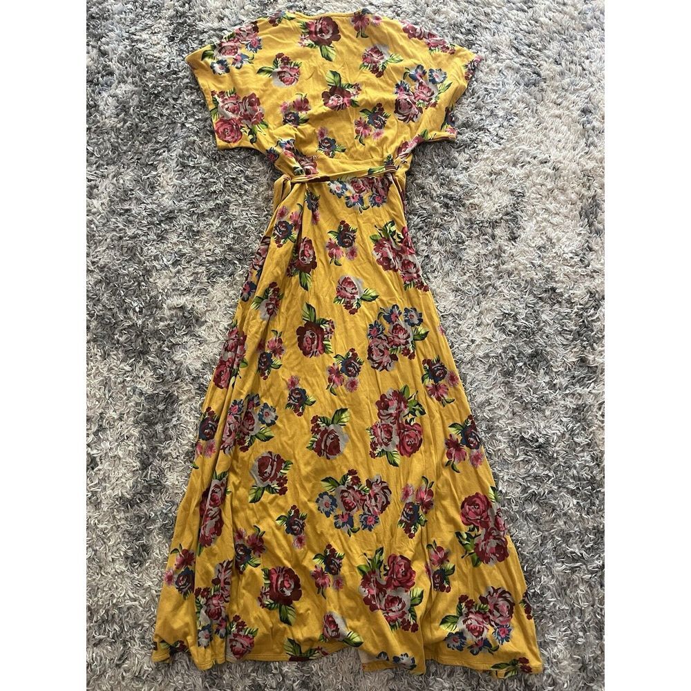 Size S - Matilda Jane Alana Maxi Wrap Dress Yellow Floral Waist Ties V-Neck - Picture 4 of 4